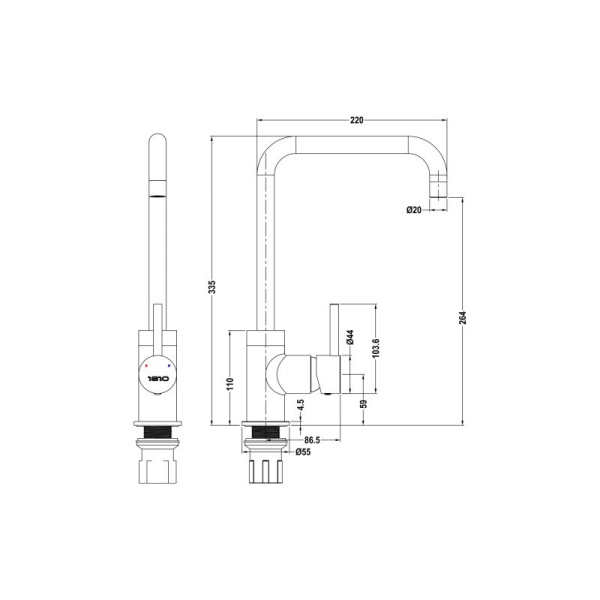 Cascata Square Spout Kitchen Mixer Tap -  Copper